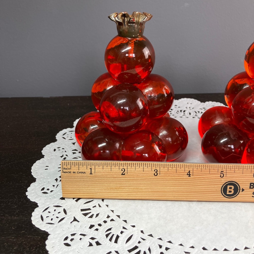 Vintage Lucite Grape Candle Holders MCM Red Acrylic Project Pair - Picture 9 of 12